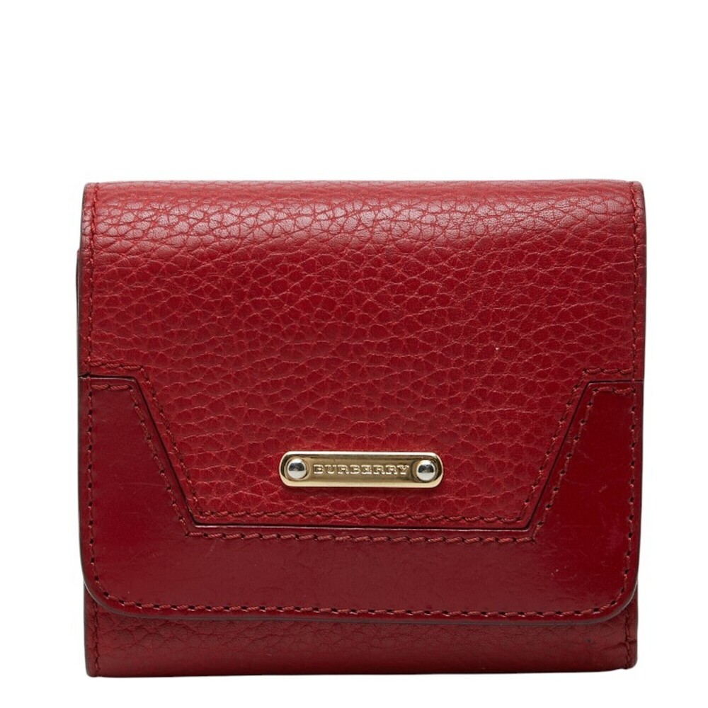 Burberry Nova Check Tri-fold Wallet, Red Leather, Women's BURBERRY